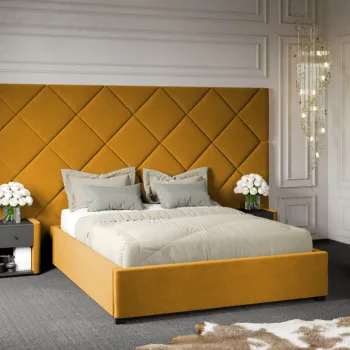 Pat Tapitat cu Panou Inalt C4 Dubai cu somiera fixa Galben - Velluto 8 180x200 imagine