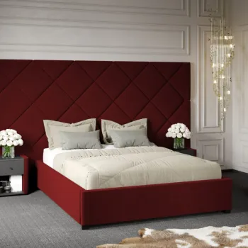 Pat Tapitat cu Panou Inalt C4 Dubai cu somiera fixa Grena - Velluto 7 180x200 imagine