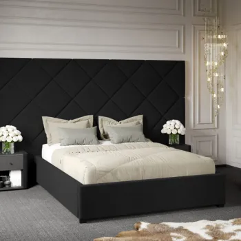 Pat Tapitat cu Panou Inalt C4 Dubai cu somiera fixa Gri Inchis - Velluto 19 180x200 imagine