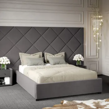 Pat Tapitat cu Panou Inalt C4 Dubai cu somiera fixa Gri - Velluto 16 180x200 imagine