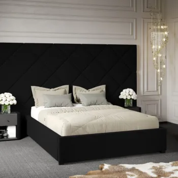 Pat Tapitat cu Panou Inalt C4 Dubai cu somiera fixa Negru - Velluto 20 180x200 imagine