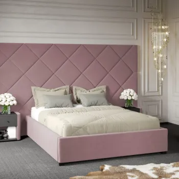 Pat Tapitat cu Panou Inalt C4 Dubai cu somiera fixa Roz - Velluto 14 160x200 imagine