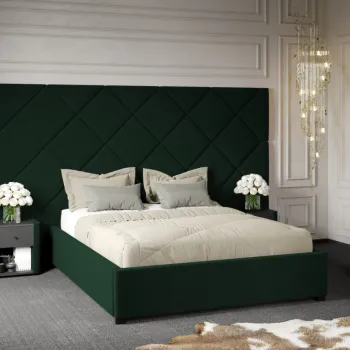 Pat Tapitat cu Panou Inalt C4 Dubai cu somiera fixa Verde Inchis - Velluto 27 140x200 imagine