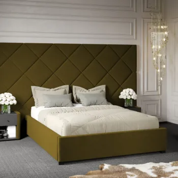 Pat Tapitat cu Panou Inalt C4 Dubai cu somiera fixa Verde - Velluto 35 140x200 imagine