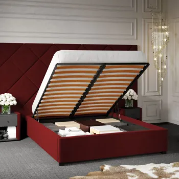 Pat Tapitat cu Panou Inalt C4 Dubai pentru saltea de 190 rabatabil cu lada Grena - Velluto 7 180x190 imagine