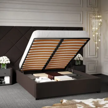 Pat Tapitat cu Panou Inalt C4 Dubai pentru saltea de 190 rabatabil cu lada Maro - Velluto 6 140x190 imagine