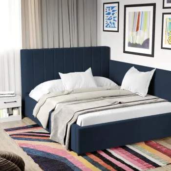 Pat Tapitat de colt Adam cu somiera fixa Albastru - Falcone 80 90 x 200 imagine