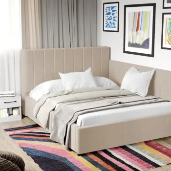 Pat Tapitat de colt Adam cu somiera fixa Bej - Falcone 102 140x200 imagine