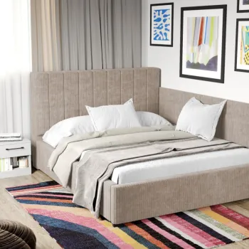 Pat Tapitat de colt Adam cu somiera fixa Bej - Poso 02 180x200 imagine