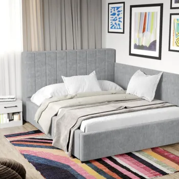 Pat Tapitat de colt Adam cu somiera fixa Gri Deschis - Poso 55 180x200 imagine