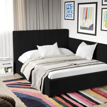 Pat Tapitat de colt Adam cu somiera fixa Negru - Poso 135 140x200 imagine