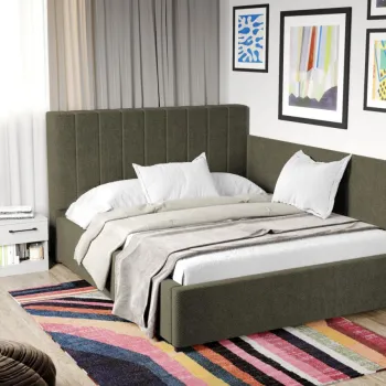 Pat Tapitat de colt Adam cu somiera fixa Verde inchis - Eden 12 160x200 imagine