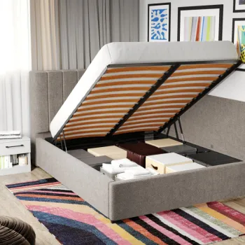 Pat Tapitat de colt Adam cu somiera rabatabila si lada de depozitare Bej - Eden 4 160x200 imagine