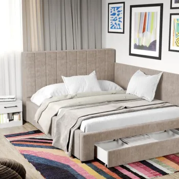 Pat Tapitat de colt Adam cu somiera si sertar Bej - Poso 02 imagine