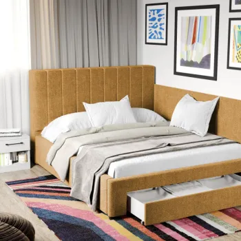 Pat Tapitat de colt Adam cu somiera si sertar Galben - Eden 11 imagine