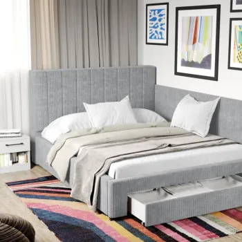 Pat Tapitat de colt Adam cu somiera si sertar Gri Deschis - Poso 55 imagine