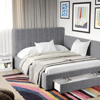 Pat Tapitat de colt Adam cu somiera si sertar Gri - Eden 18 imagine