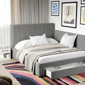 Pat Tapitat de colt Adam cu somiera si sertar Gri - Falcone 21 imagine