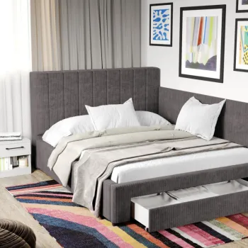 Pat Tapitat de colt Adam cu somiera si sertar Gri - Poso 22 imagine