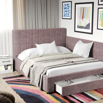 Pat Tapitat de colt Adam cu somiera si sertar Roz - Poso 27 imagine