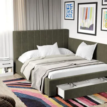 Pat Tapitat de colt Adam cu somiera si sertar Verde inchis - Eden 12 imagine