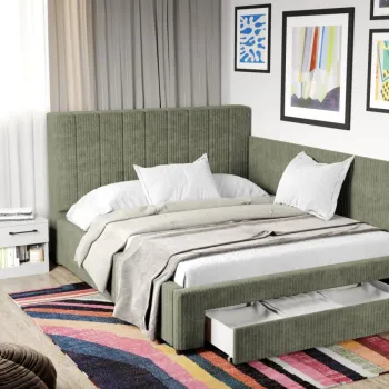 Pat Tapitat de colt Adam cu somiera si sertar Vernil - Poso 47 imagine