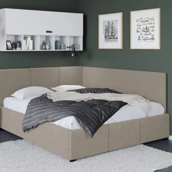 Pat Tapitat de colt Avelis cu somiera fixa Bej-Swing 2 140x200 imagine