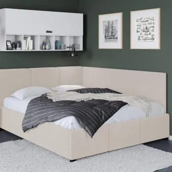 Pat Tapitat de colt Avelis cu somiera fixa Crem - Swing 1 180x200 imagine