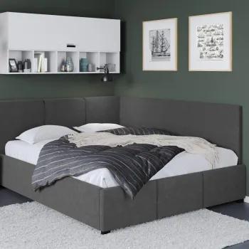 Pat Tapitat de colt Avelis cu somiera fixa Gri antracit - Swing 19 160x200 imagine