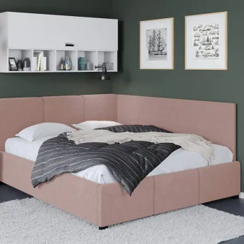 Pat Tapitat de colt Avelis cu somiera fixa Roz - Swing 14 160x200 imagine