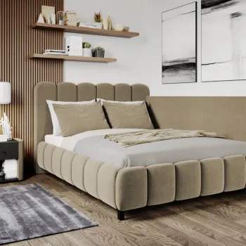 Pat Tapitat de colt Bari cu somiera fixa Bej - Velluto 3 120x200 imagine