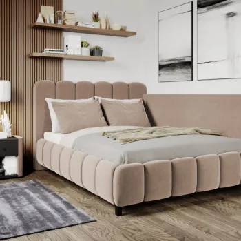 Pat Tapitat de colt Bari cu somiera fixa Bej - Velluto 3 180x200 imagine