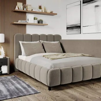 Pat Tapitat de colt Bari cu somiera fixa Cappuccino - Velluto 29 120x200 imagine