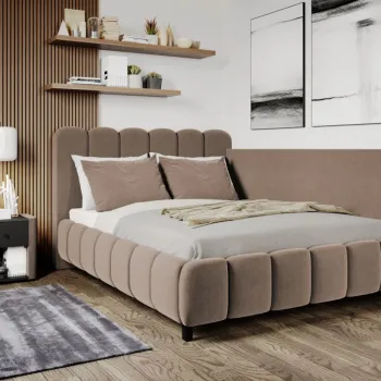 Pat Tapitat de colt Bari cu somiera fixa Cappuccino - Velluto 29 140x200 imagine