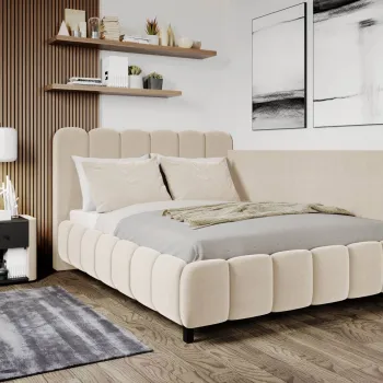 Pat Tapitat de colt Bari cu somiera fixa Crem - Velluto 2 120x200 imagine