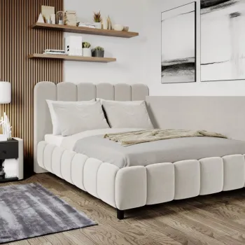 Pat Tapitat de colt Bari cu somiera fixa Crem - Velluto 2 160x200 imagine