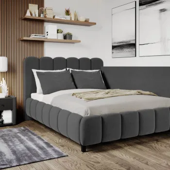 Pat Tapitat de colt Bari cu somiera fixa Gri Inchis - Velluto 19 120x200 imagine