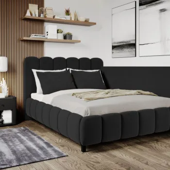 Pat Tapitat de colt Bari cu somiera fixa Gri Inchis - Velluto 19 180x200 imagine