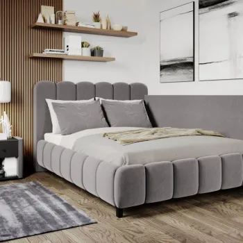 Pat Tapitat de colt Bari cu somiera fixa Gri - Velluto 16 140x200 imagine