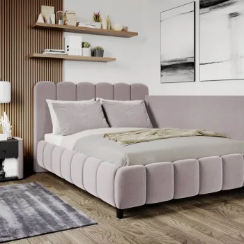 Pat Tapitat de colt Bari cu somiera fixa Roz - Velluto 14 120x200 imagine