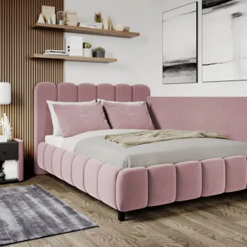 Pat Tapitat de colt Bari cu somiera fixa Roz - Velluto 14 180x200 imagine