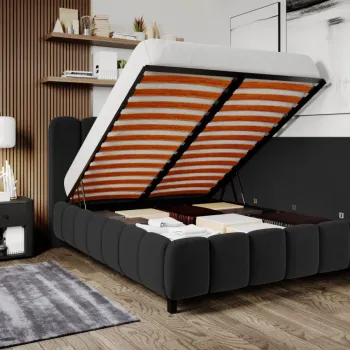 Pat Tapitat de colt Bari cu somiera rabatabila si lada de depozitare Gri Inchis - Velluto 19 180x200 imagine