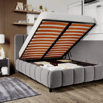 Pat Tapitat de colt Bari cu somiera rabatabila si lada de depozitare Gri - Velluto 16 120x200 imagine