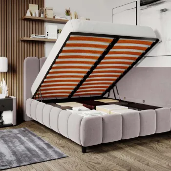 Pat Tapitat de colt Bari cu somiera rabatabila si lada de depozitare Roz - Velluto 14 120x200 imagine