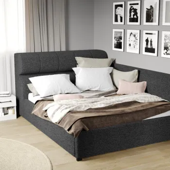 Pat Tapitat de colt Galileo cu somiera fixa Gri Inchis - Coral 80 140x200 imagine