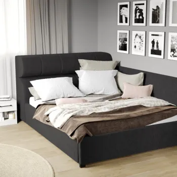 Pat Tapitat de colt Galileo cu somiera fixa Negru - Eden 21 160x200 imagine