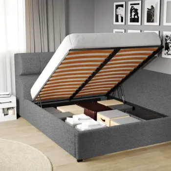 Pat Tapitat de colt Galileo cu somiera rabatabila si lada de depozitare Gri - Coral 75 160x200 imagine