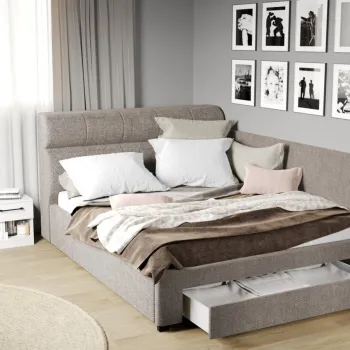 Pat Tapitat de colt Galileo cu somiera si sertar Bej - Eden 4 imagine