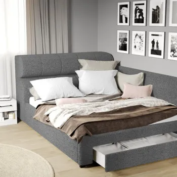 Pat Tapitat de colt Galileo cu somiera si sertar Gri - Coral 75 imagine