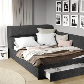 Pat Tapitat de colt Galileo cu somiera si sertar Gri Inchis - Coral 80 imagine